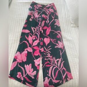 Anthropologie pink and green floral satin pants